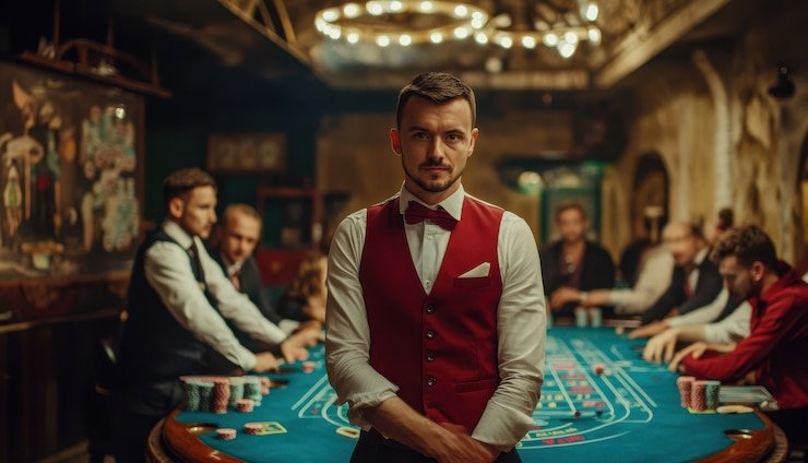 Live roulette wheel with dealer at joget4d studio